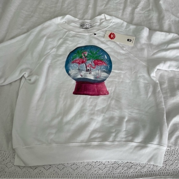 NWT new Wildfox SMALL White Snowy Tropics Sommers Snow Globe Sweatshirt flamingo - Picture 7 of 10